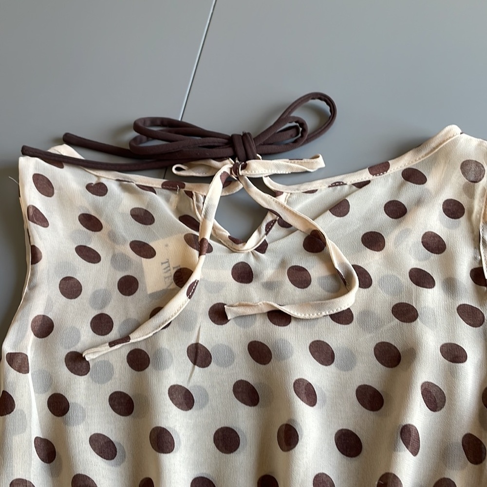 NWT Forever 21 sleeveless knee length dress Size S/P polka dot taupe brown - Picture 10 of 12